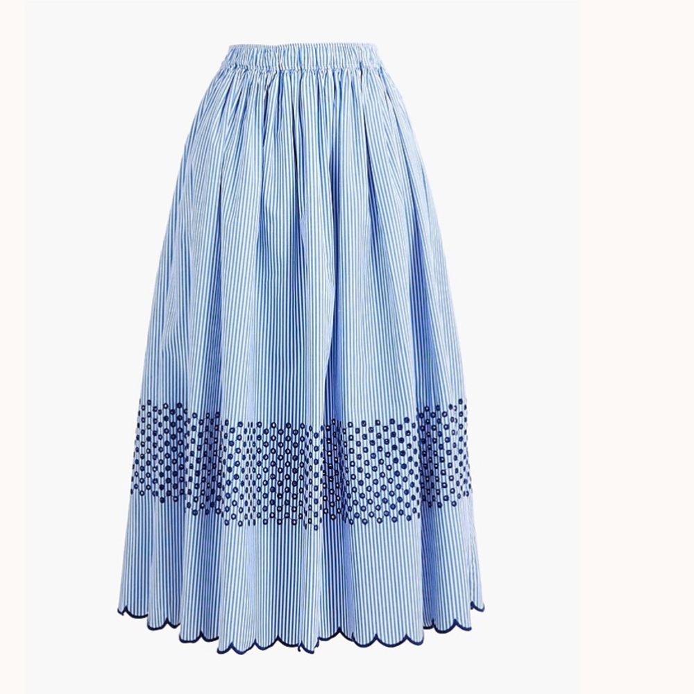 J. Crew Factory Blue Striped Midi Skirt